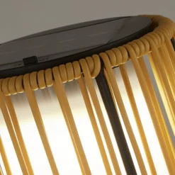 Solar-LED-gulvlampe Livay, okker, rattan, 68 cm, IP44