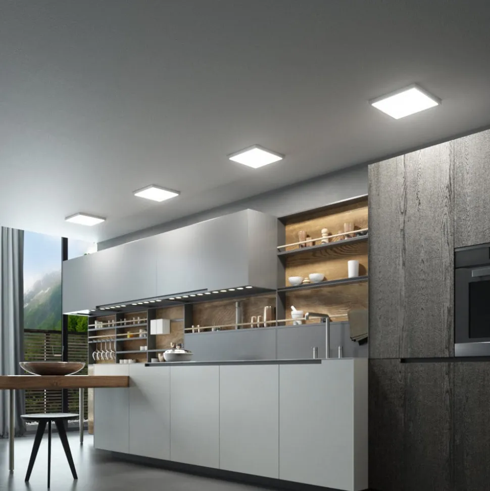 Solvie LED-loftlampe, sølv, kantet, 30 x 30 cm