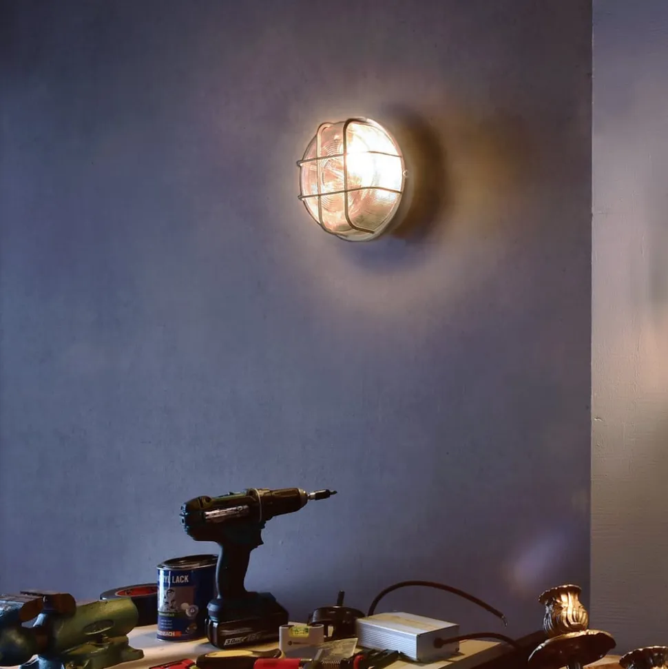 Sotano Retro lampe til vådrum, grå, Ø 18 cm, plast IP44