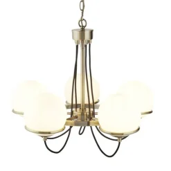 Sphere lysekrone, messing, med fem glaskugler