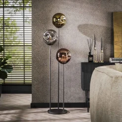 Stellar gulvlampe, 3 lyskilder, glas, metal, flerfarvet