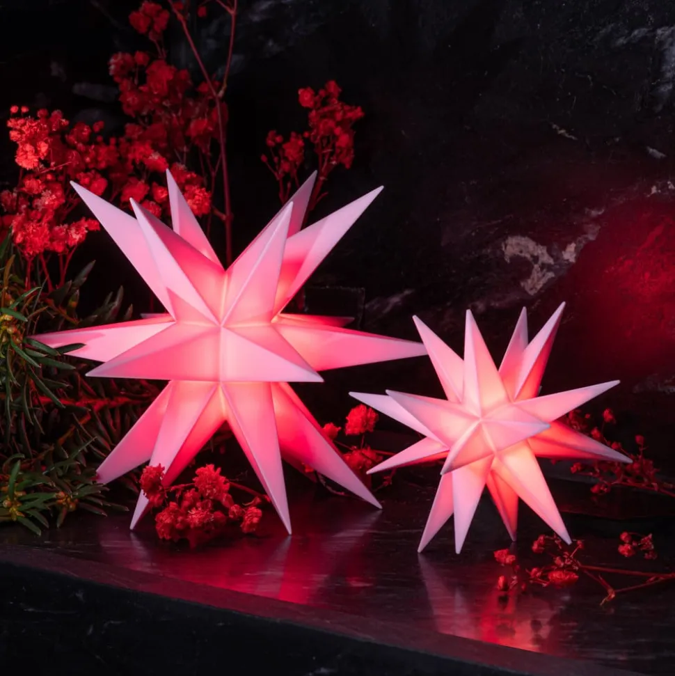 STERNTALER LED-stjerne, lyserød, Ø 8 cm, 18 takker, IP44 batteri