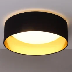 Stof loftslampen Coleen i sort, gylden inden i