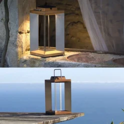 Teckinox LED-solcellelanterne, teak/stål, 45,5 cm