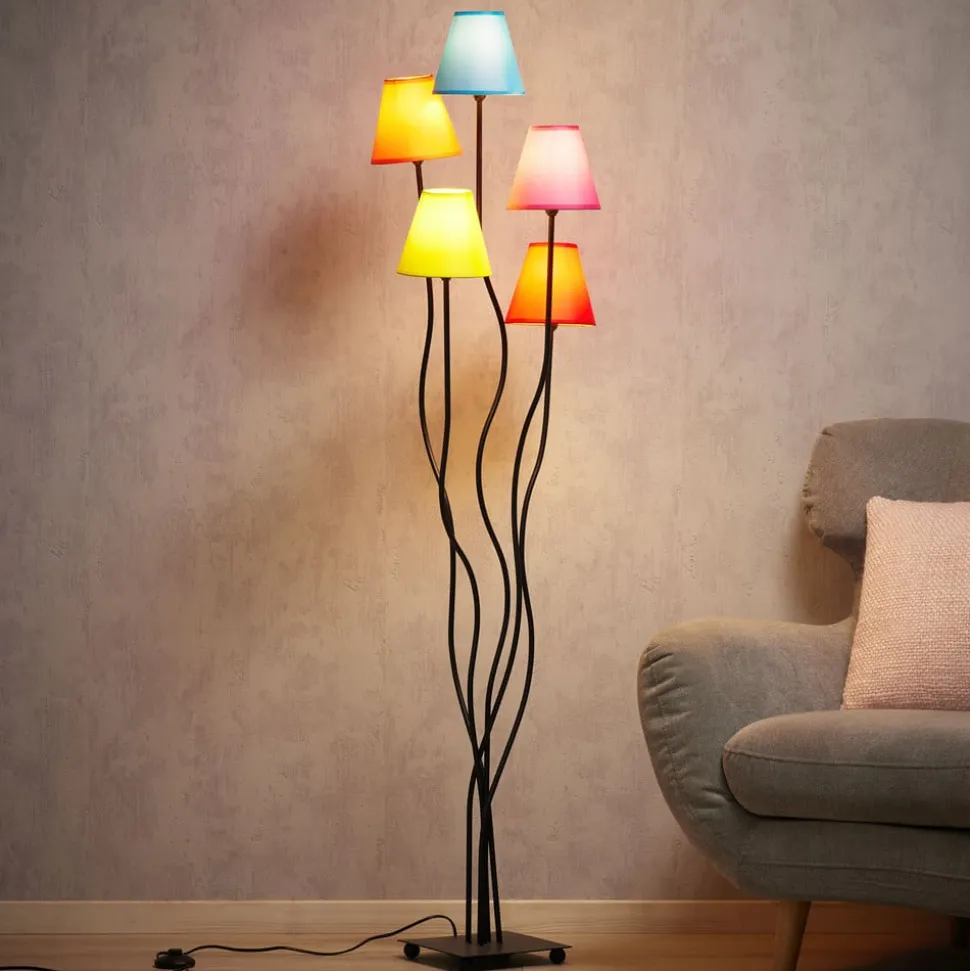 Tekstil gulvlampe Colori med 5 lyskilder farvet