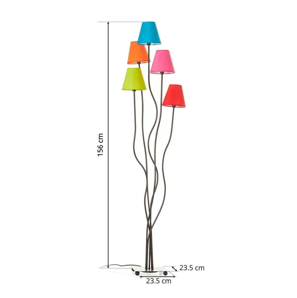 Tekstil gulvlampe Colori med 5 lyskilder farvet