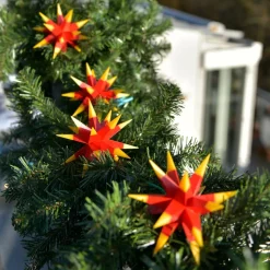 Tofarvet LED-lyskæde med 9 stjerner, gul, rød