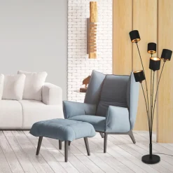 Tommy gulvlampe, sort/guld, højde 163 cm, 5-lys stof