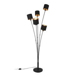 Tommy gulvlampe, sort/guld, højde 163 cm, 5-lys stof