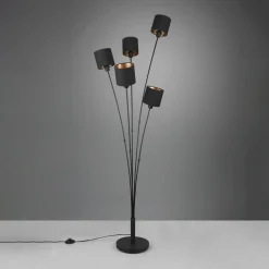 Tommy gulvlampe, sort/guld, højde 163 cm, 5-lys stof