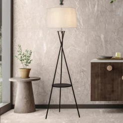 Tora gulvlampe, sort/hvid, tekstil, højde 158 cm stativ