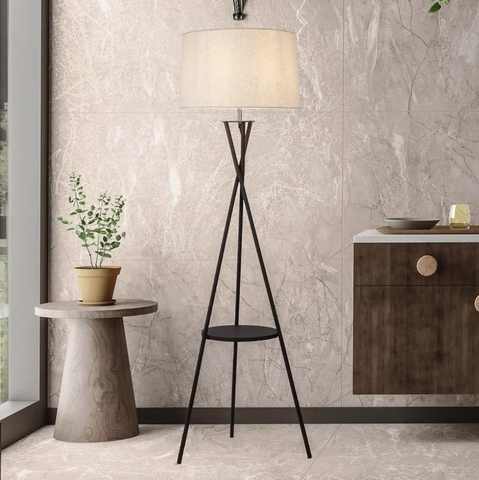 Tora gulvlampe, sort/hvid, tekstil, højde 158 cm stativ