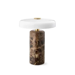 Trip LED genopladelig bordlampe, brun/hvid, marmor, glas, IP44