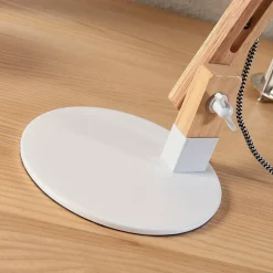 Træ-skrivebordslampe Shivanja med hvid skærm