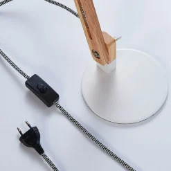 Træ-skrivebordslampe Shivanja med hvid skærm