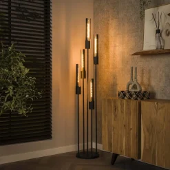 Tube gulvlampe, 5 lyskilder, sort, metal