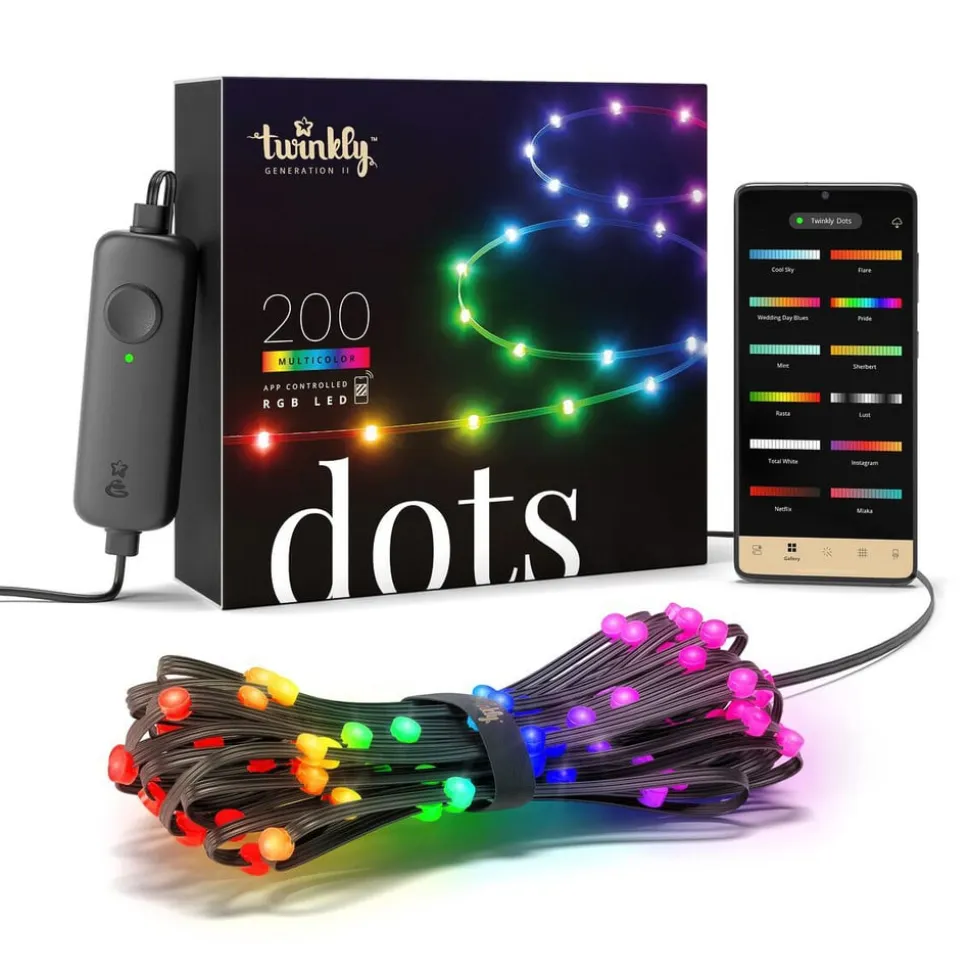 Twinkly Dots LED-lyskæde RGB, sort, IP44, 10 m