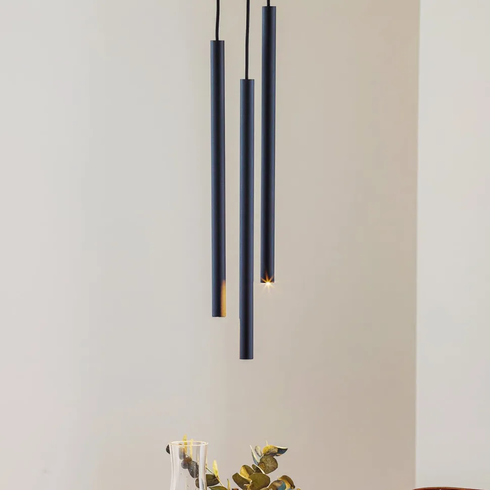 Tynd pendel, sort, tre lys, rondel