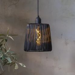 Udendørs LED-hængelampe Snor sort plast Ø 15cm batteri