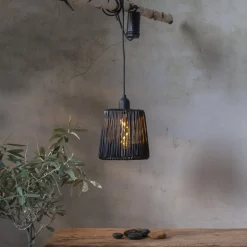 Udendørs LED-hængelampe Snor sort plast Ø 15cm batteri