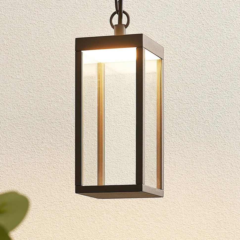 Udendørs LED-pendellampe Cube med glasskærm, 26 cm