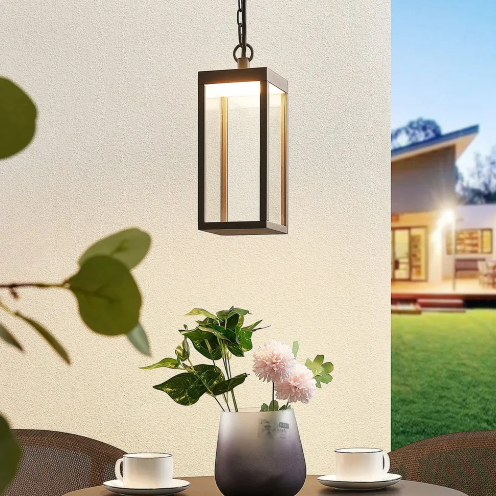 Udendørs LED-pendellampe Cube med glasskærm, 26 cm