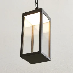 Udendørs LED-pendellampe Cube med glasskærm, 26 cm