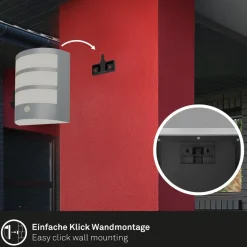 Udendørs LED-væglampe 3795014, kromfarvet, sensor, IP44