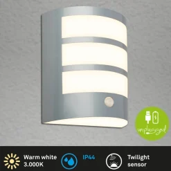 Udendørs LED-væglampe 3795014, kromfarvet, sensor, IP44