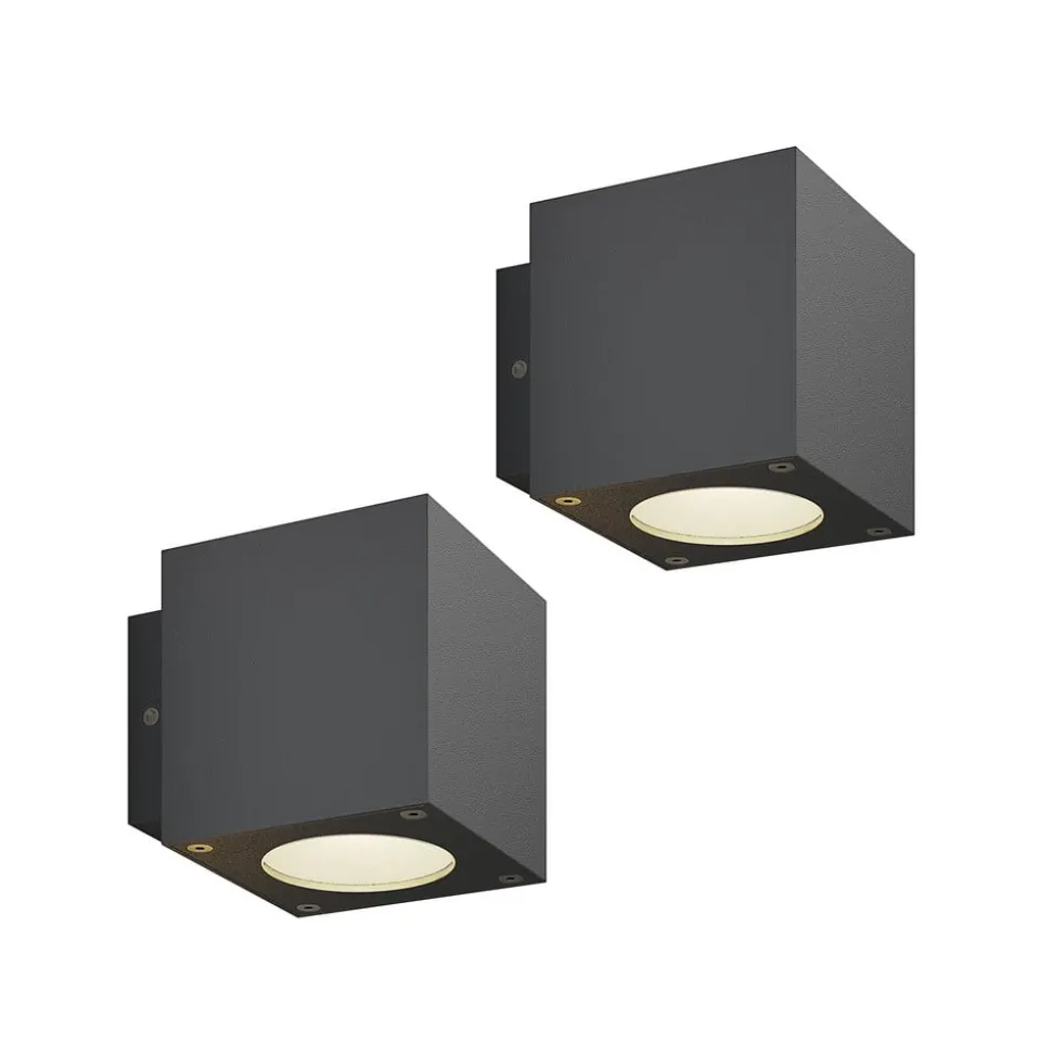 Udendørs LED-væglampe Jarno, antracit, sæt med 2, metal, 9 cm