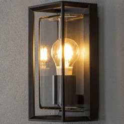 Udendørs væglampe Brindisi, sort, metal, 26 cm høj, IP54