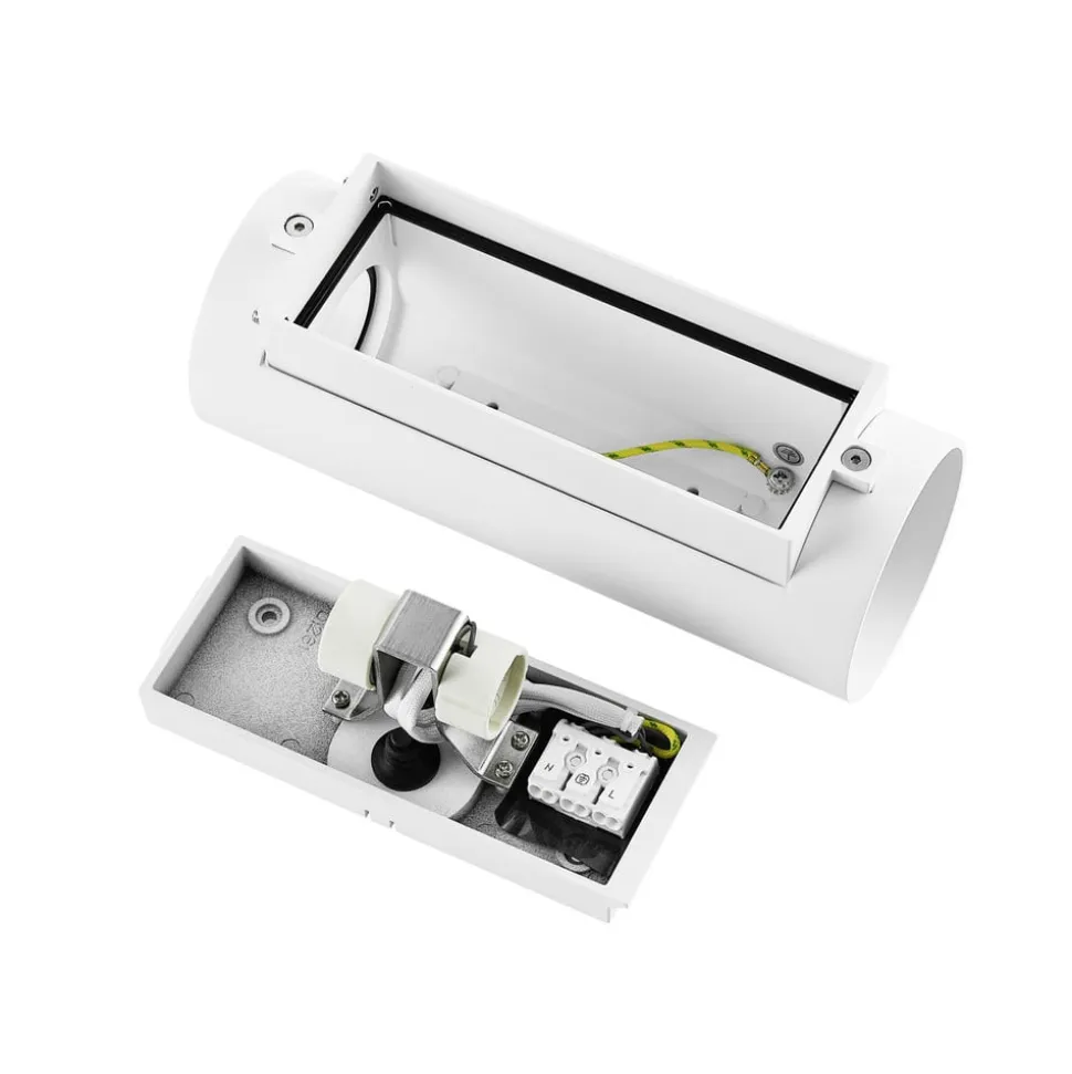 Udendørs væglampe CAN, hvid, 2 lyskilder, Ø 8 cm, IP65, metal, GU10