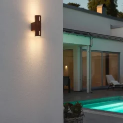 Udendørs væglampe Cuneo, rustfarvet, 25 cm, metal, op/ned