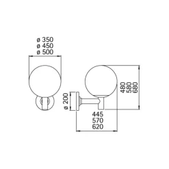 Udendørs væglampe, kugle, plast, Ø 35 cm, sort