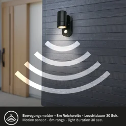 Udendørs væglampe med sensor 3789015, sort, plast, GU10