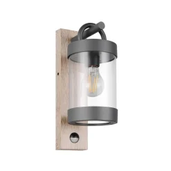 Udendørs væglampe Sambesi, trælook, trykstøbt aluminium, sensor