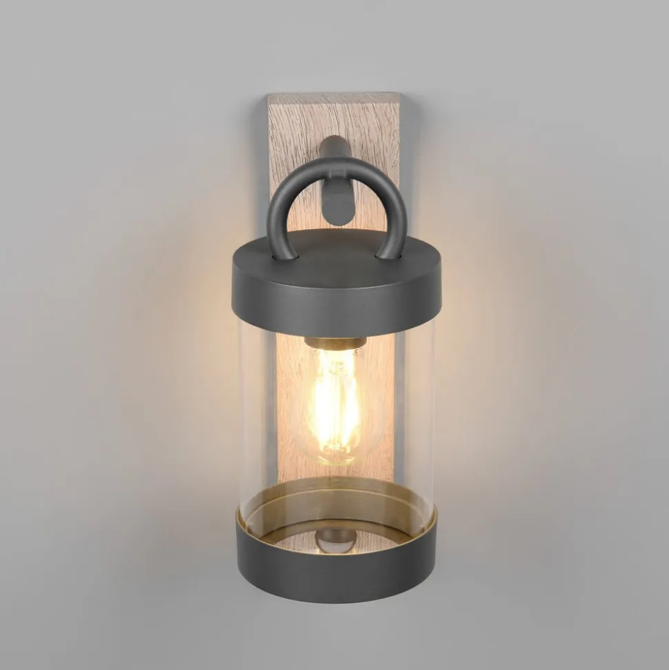 Udendørs væglampe Sambesi, trælook, trykstøbt aluminium, sensor