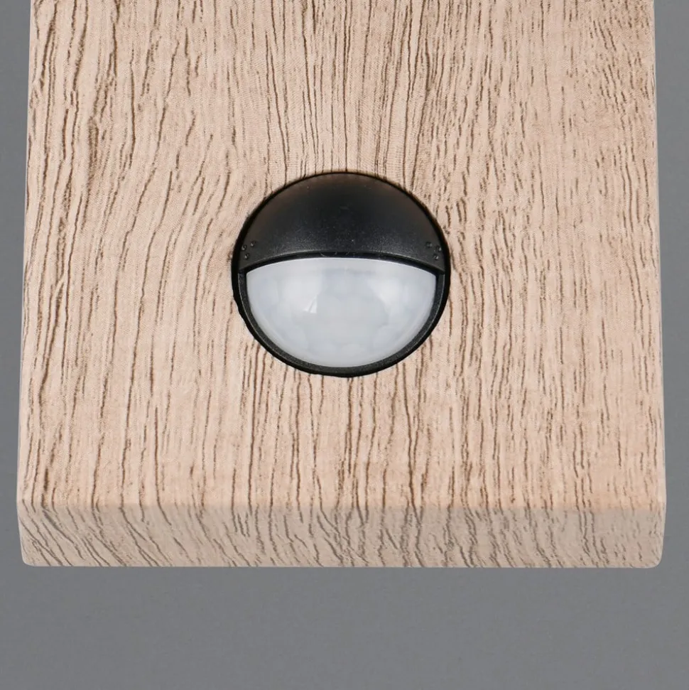 Udendørs væglampe Sambesi, trælook, trykstøbt aluminium, sensor