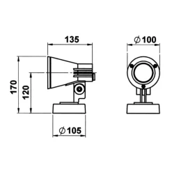 Udendørs vægspot 639, sort, drejelig og svingbar