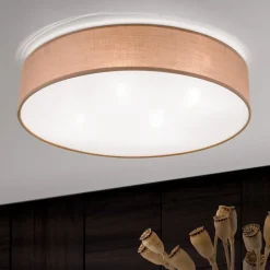 Ufo loftlampe med linnedskærm, brun