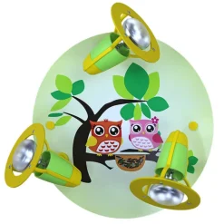 Ugle loftlampe til børneværelset, grøn-gul