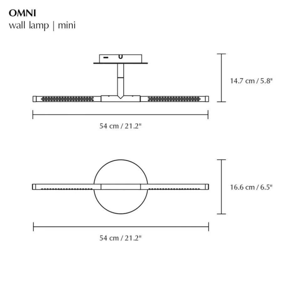 UMAGE LED-væglampe Omni, messingfarvet, bredde 54 cm, 2 lyskilder