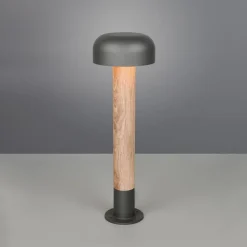 Vejlampe Fraser, grå/trælook, aluminium, IP54, højde 84,5 cm