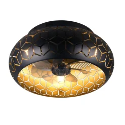 Ventilator med lys Bidar, sort/guld, DC, støjsvag, fjernbetjening