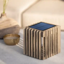 Verti LED solcellebordlampe, teakgrå, 3.000 K, 300 lm