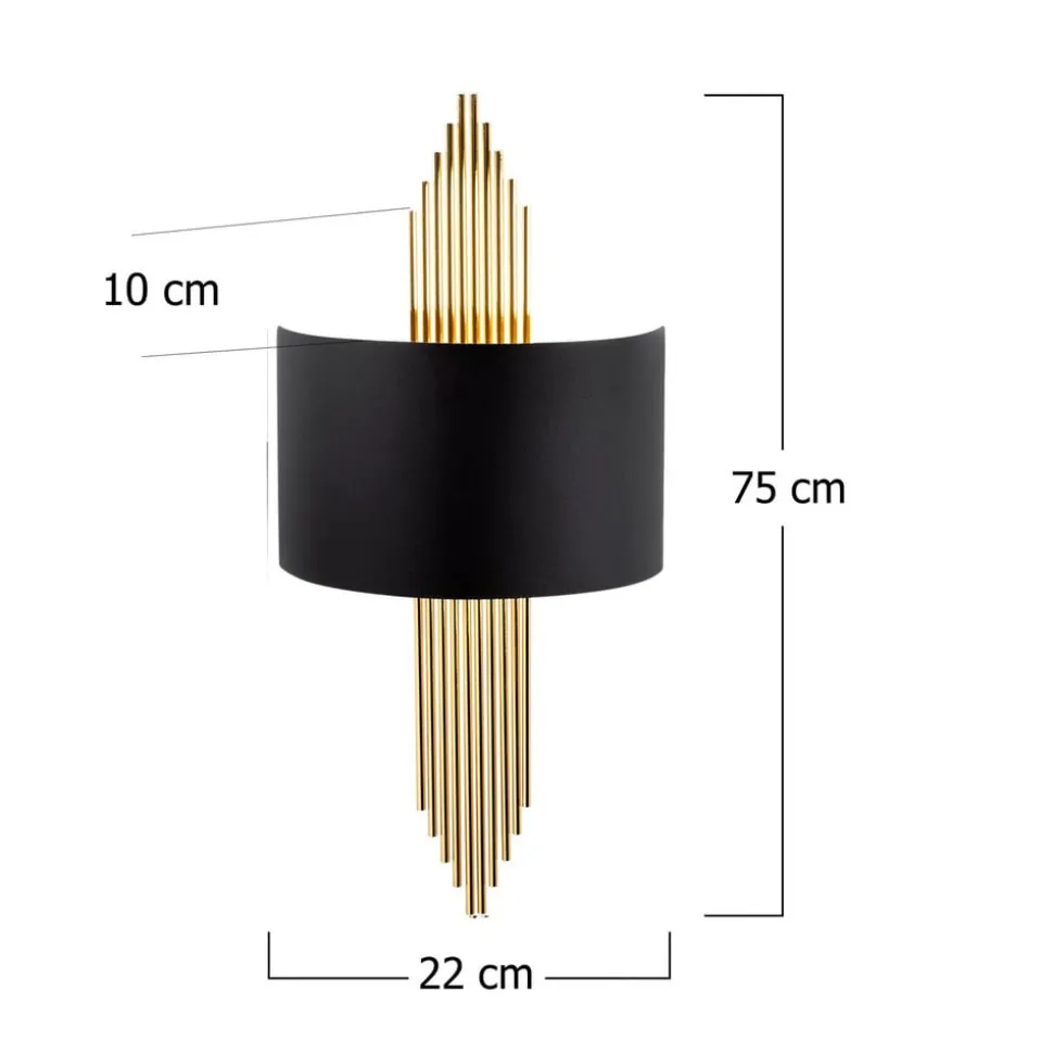 Væglampe 616-A, sort med gyldne stænger