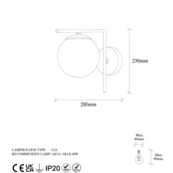 Væglampe 7141-Antique, antik guldfarve, opalglas Ø 10 cm