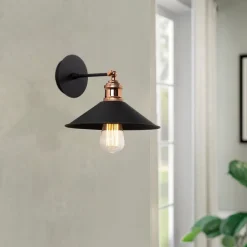 Væglampe Berceste N-663, sort/kobber, jern, Ø 24 cm