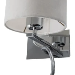 Væglampe Bilo, hvid/krom, tekstil, 2 lyskilder, læselampe