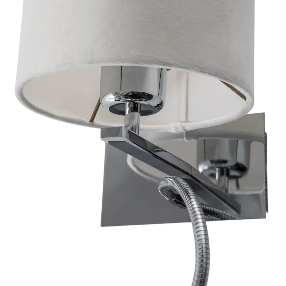 Væglampe Bilo, hvid/krom, tekstil, 2 lyskilder, læselampe